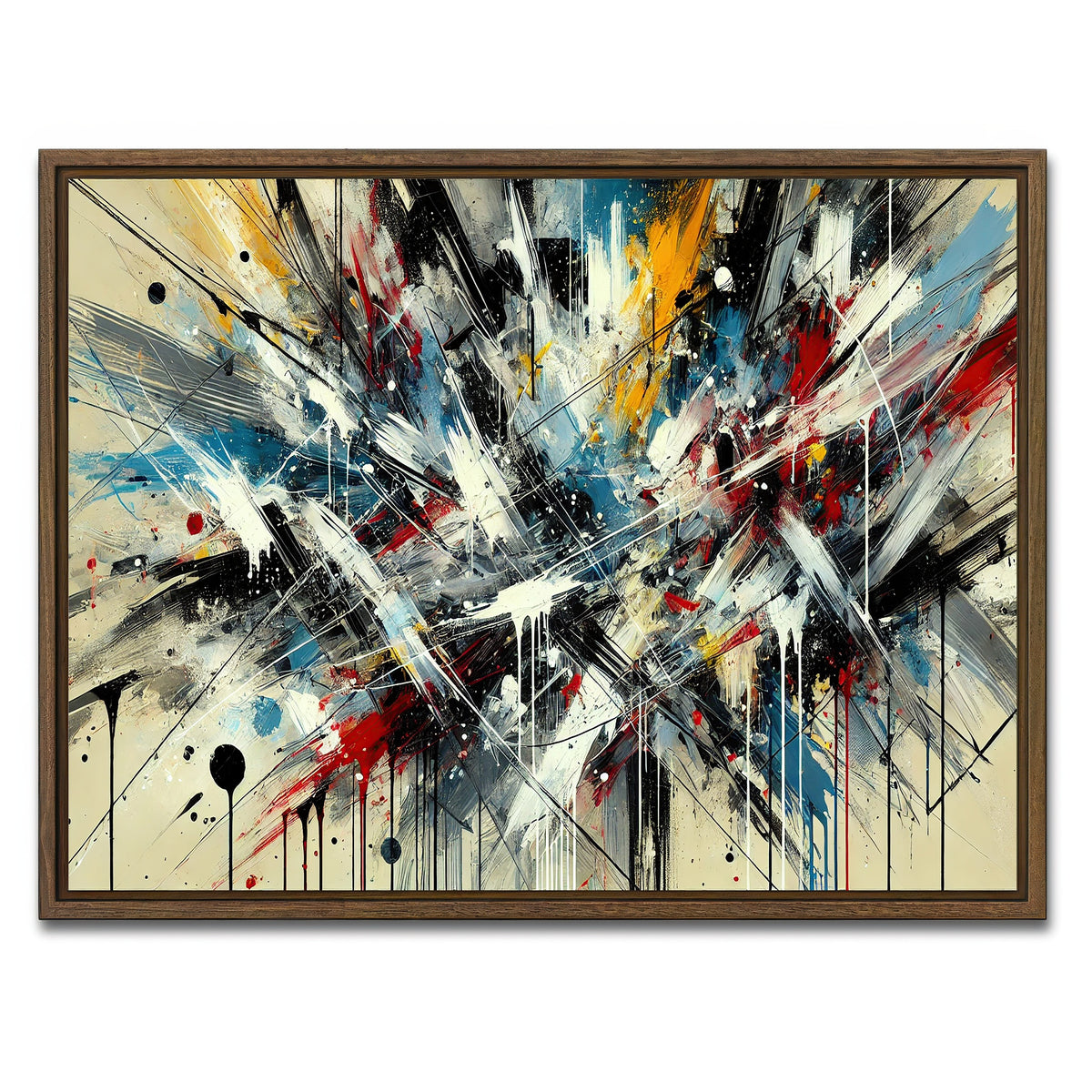 AUTO-MOCKUP WHITE | Brush Stroke and Splashes | 1 Piece | Walnut Framed Canvas | group=4x3