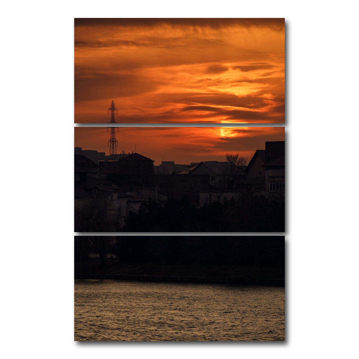 AUTO-MOCKUP WHITE | Bucharest Sunset 6 | 3 Piece | Gallery Wrap Canvas | group=12x24_stacked