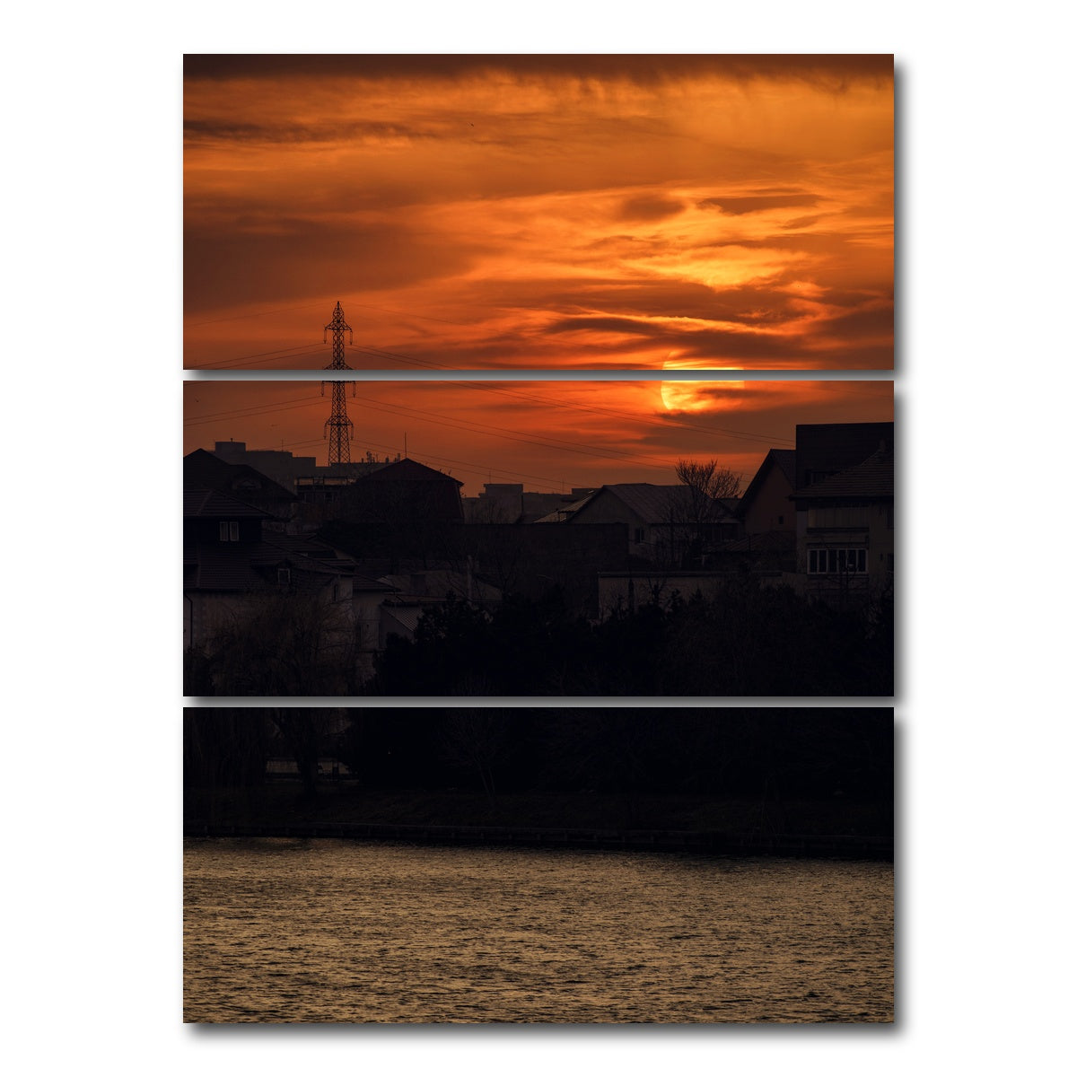 AUTO-MOCKUP WHITE | Bucharest Sunset 6 | 3 Piece | Gallery Wrap Canvas | group=8x18_stacked