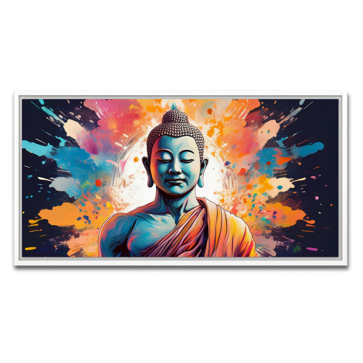 AUTO-MOCKUP WHITE | Buddha Color Splash | 1 Piece | White Framed Canvas | group=2x1