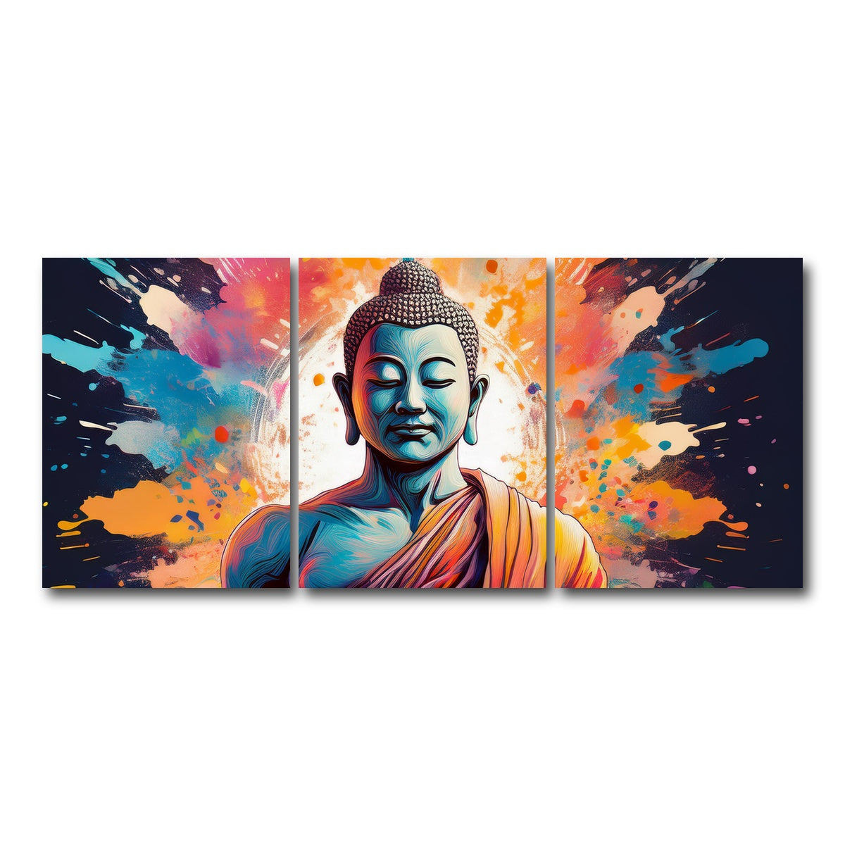 AUTO-MOCKUP WHITE | Buddha Color Splash | 3 Piece | Gallery Wrap Canvas | group=18x24