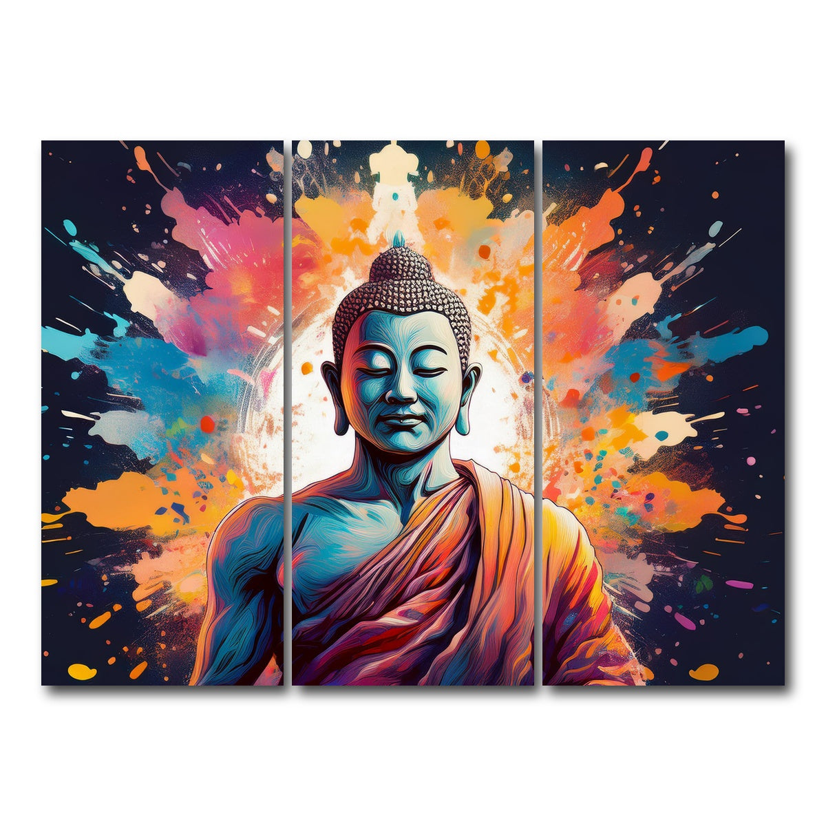 AUTO-MOCKUP WHITE | Buddha Color Splash | 3 Piece | Gallery Wrap Canvas | group=8x18