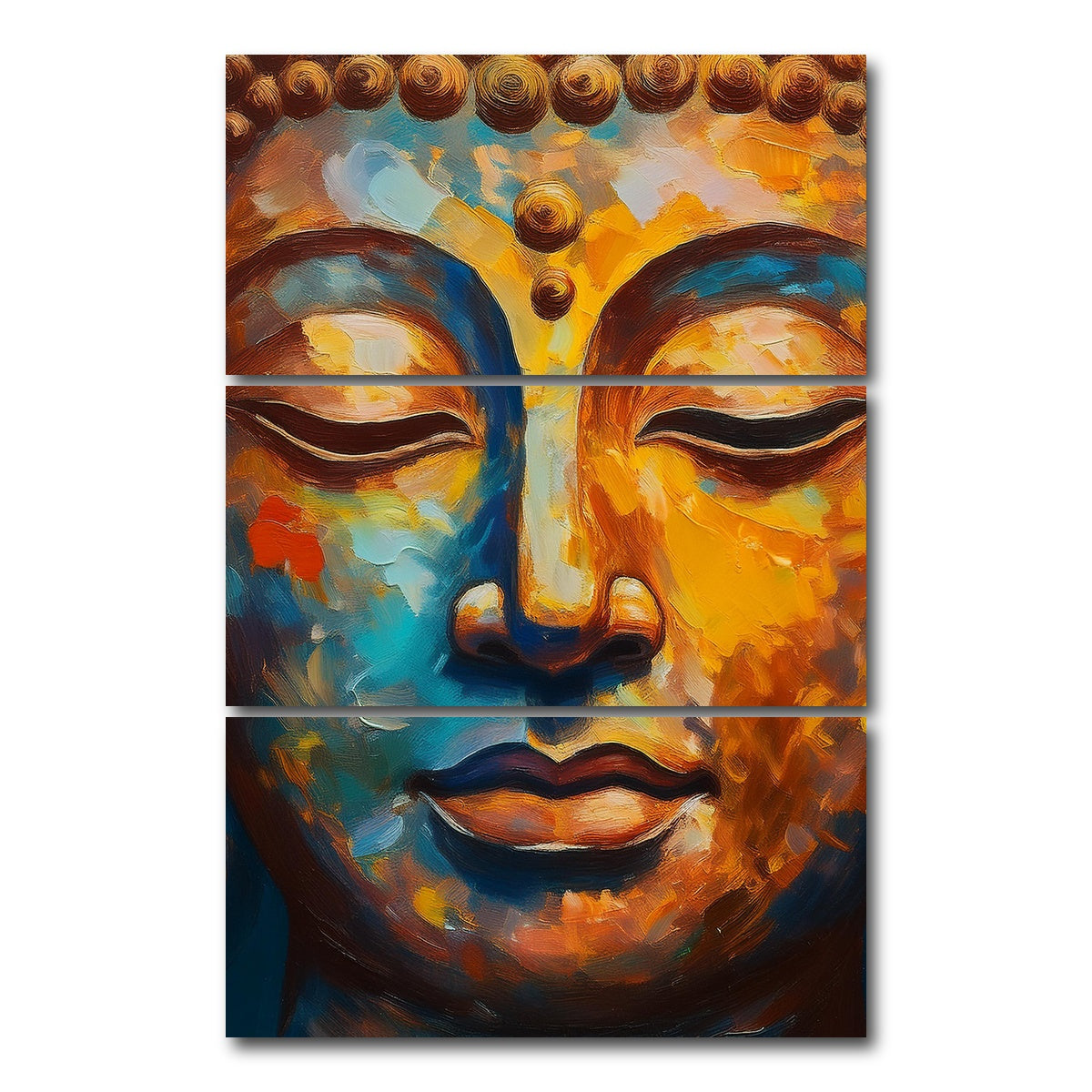 AUTO-MOCKUP WHITE | Buddha Face Painting | 3 Piece | Gallery Wrap Canvas | group=12x24_stacked