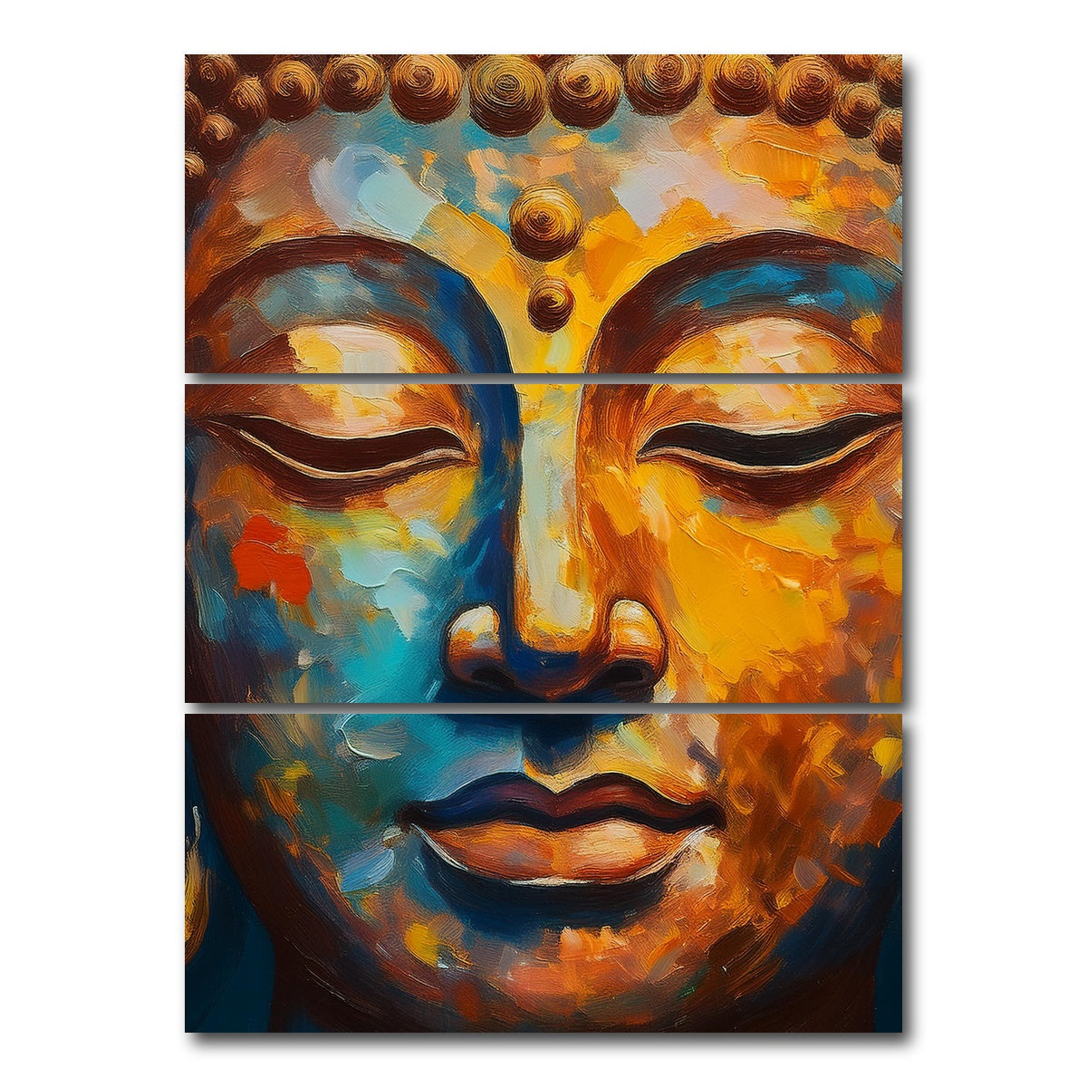 AUTO-MOCKUP WHITE | Buddha Face Painting | 3 Piece | Gallery Wrap Canvas | group=8x18_stacked