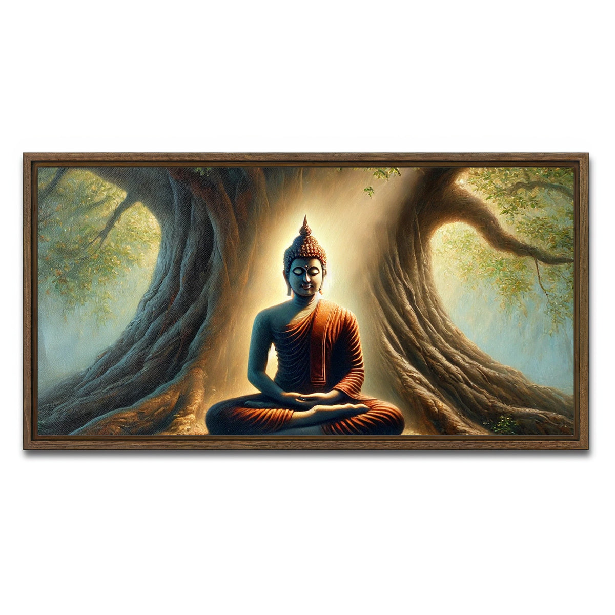 AUTO-MOCKUP WHITE | Buddha Meditating | 1 Piece | Walnut Framed Canvas | group=2x1