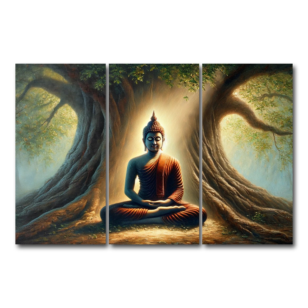 AUTO-MOCKUP WHITE | Buddha Meditating | 3 Piece | Gallery Wrap Canvas | group=12x24