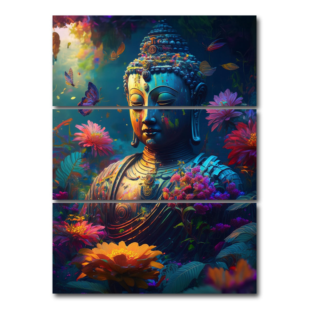 AUTO-MOCKUP WHITE | Buddha Statue | 3 Piece | Gallery Wrap Canvas | group=8x18_stacked