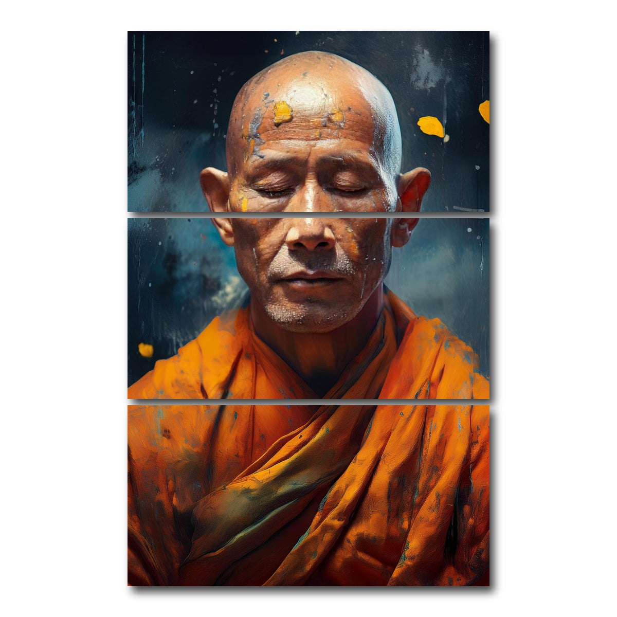 AUTO-MOCKUP WHITE | Buddhist Monk | 3 Piece | Gallery Wrap Canvas | group=12x24_stacked