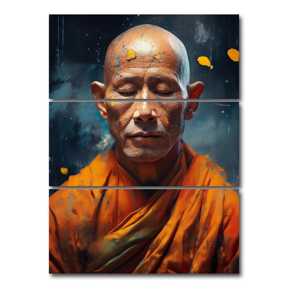 AUTO-MOCKUP WHITE | Buddhist Monk | 3 Piece | Gallery Wrap Canvas | group=8x18_stacked