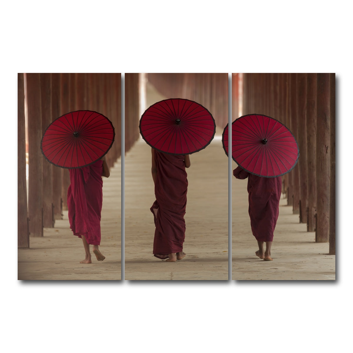 AUTO-MOCKUP WHITE | Buddhist monks in Burma | 3 Piece | Gallery Wrap Canvas | group=12x24