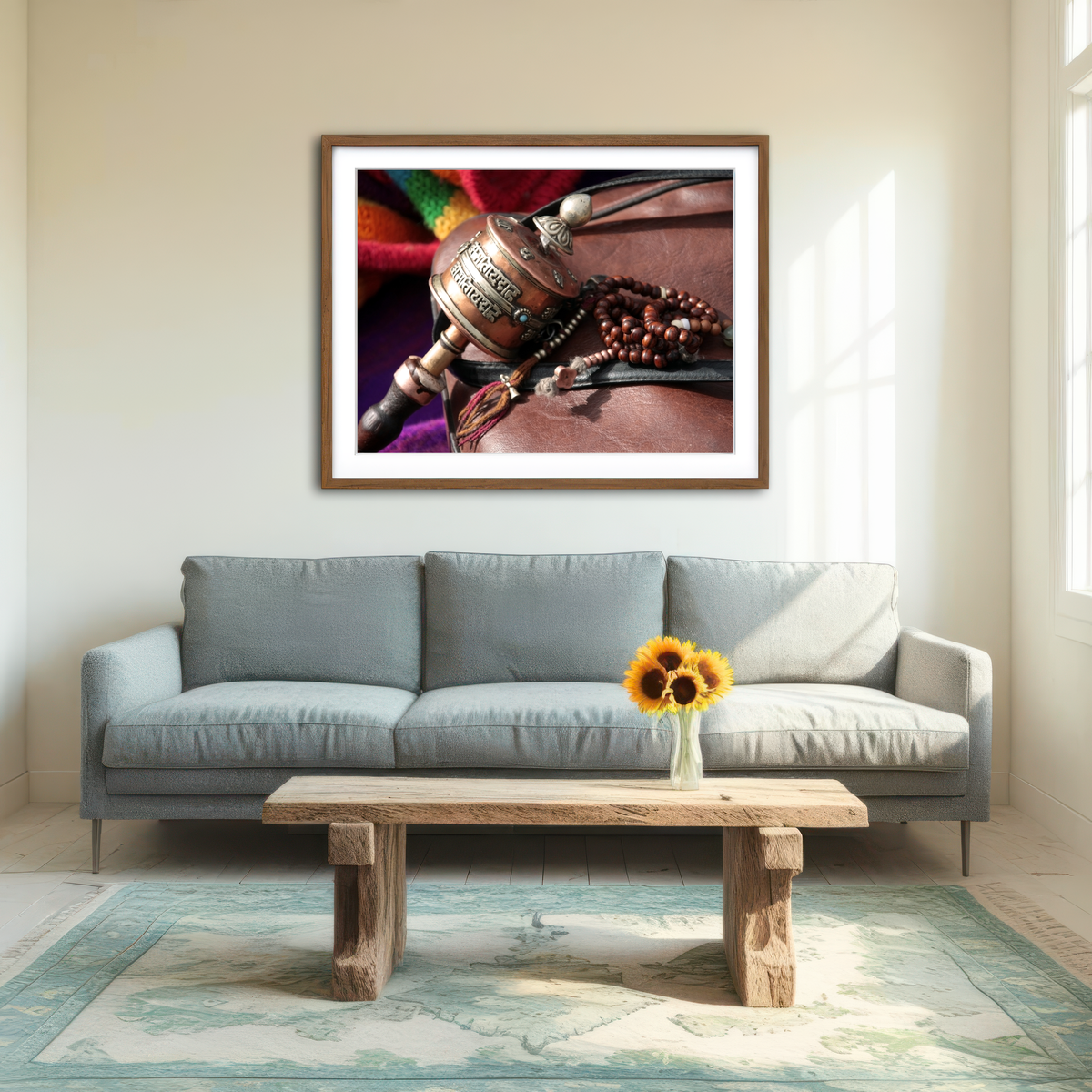 AUTO-MOCKUP ROOM | Buddhist Prayer Wheel and Rosary Wall Art