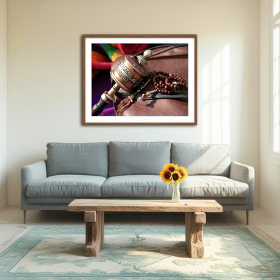 AUTO-MOCKUP ROOM | Buddhist Prayer Wheel and Rosary Wall Art