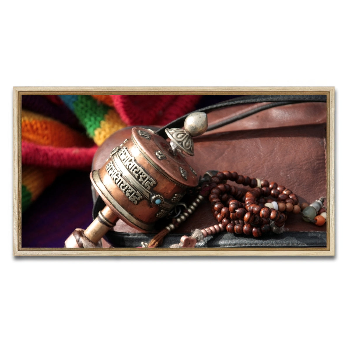 AUTO-MOCKUP WHITE | Buddhist prayer wheel and rosary | 1 Piece | Natural Framed Canvas | group=2x1