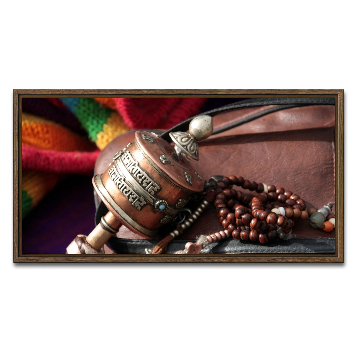 AUTO-MOCKUP WHITE | Buddhist prayer wheel and rosary | 1 Piece | Walnut Framed Canvas | group=2x1