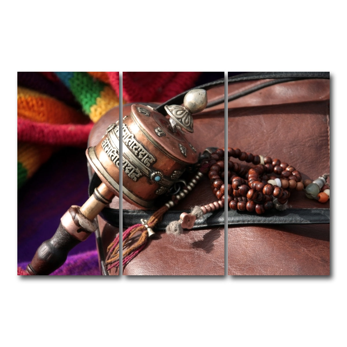 AUTO-MOCKUP WHITE | Buddhist prayer wheel and rosary | 3 Piece | Gallery Wrap Canvas | group=12x24