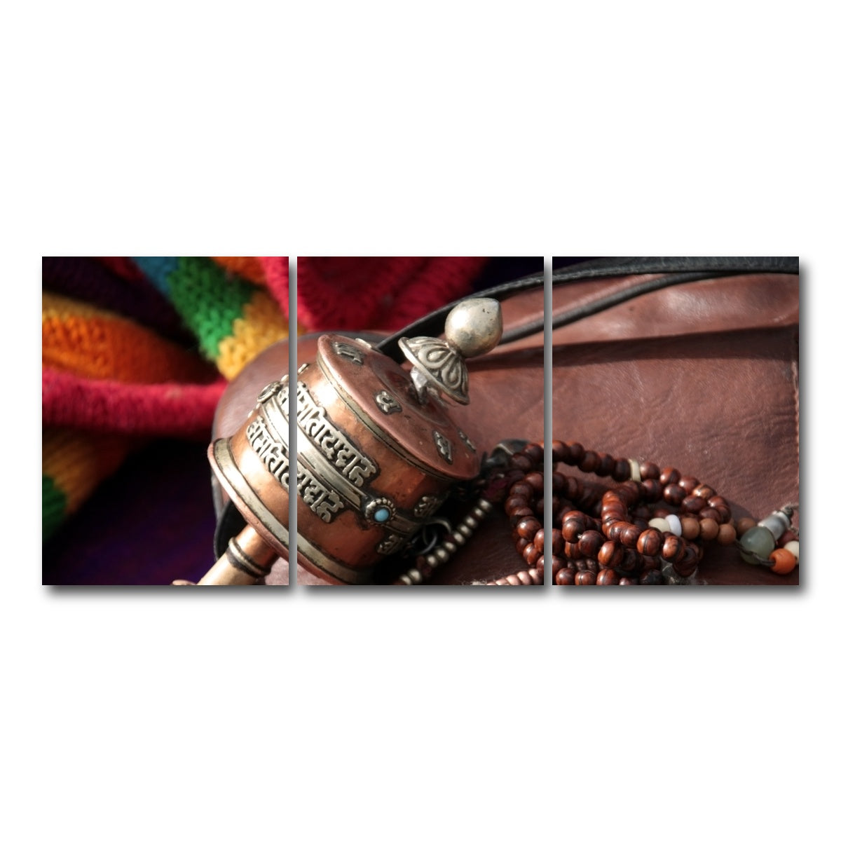 AUTO-MOCKUP WHITE | Buddhist prayer wheel and rosary | 3 Piece | Gallery Wrap Canvas | group=18x24