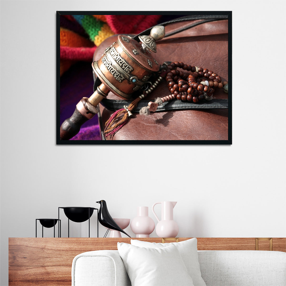 Buddhist Prayer Wheel and Rosary Wall Art