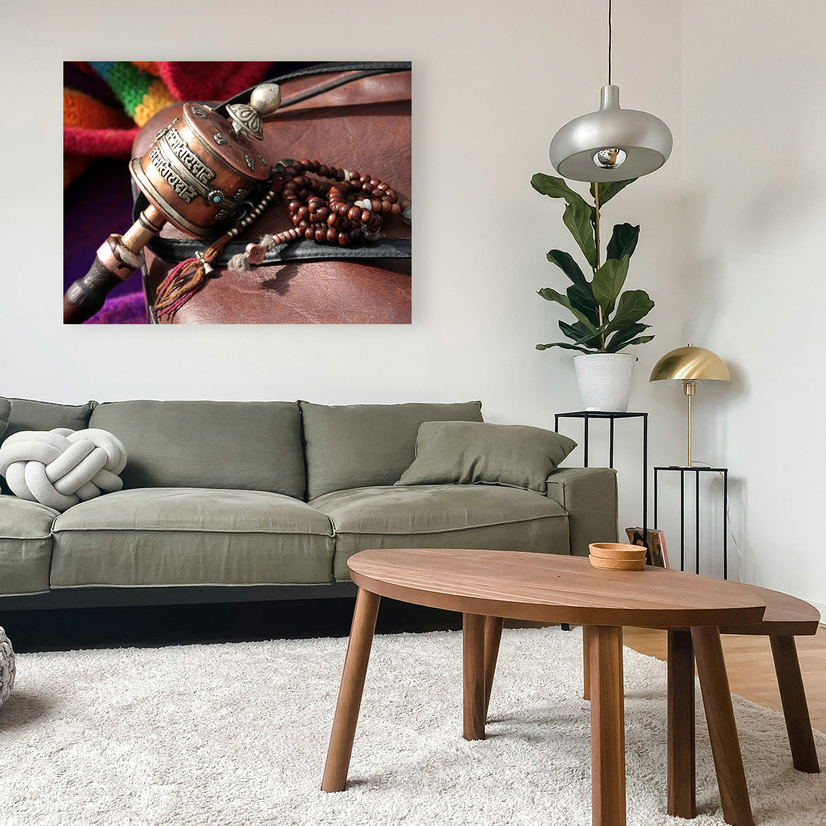 Buddhist Prayer Wheel and Rosary Wall Art