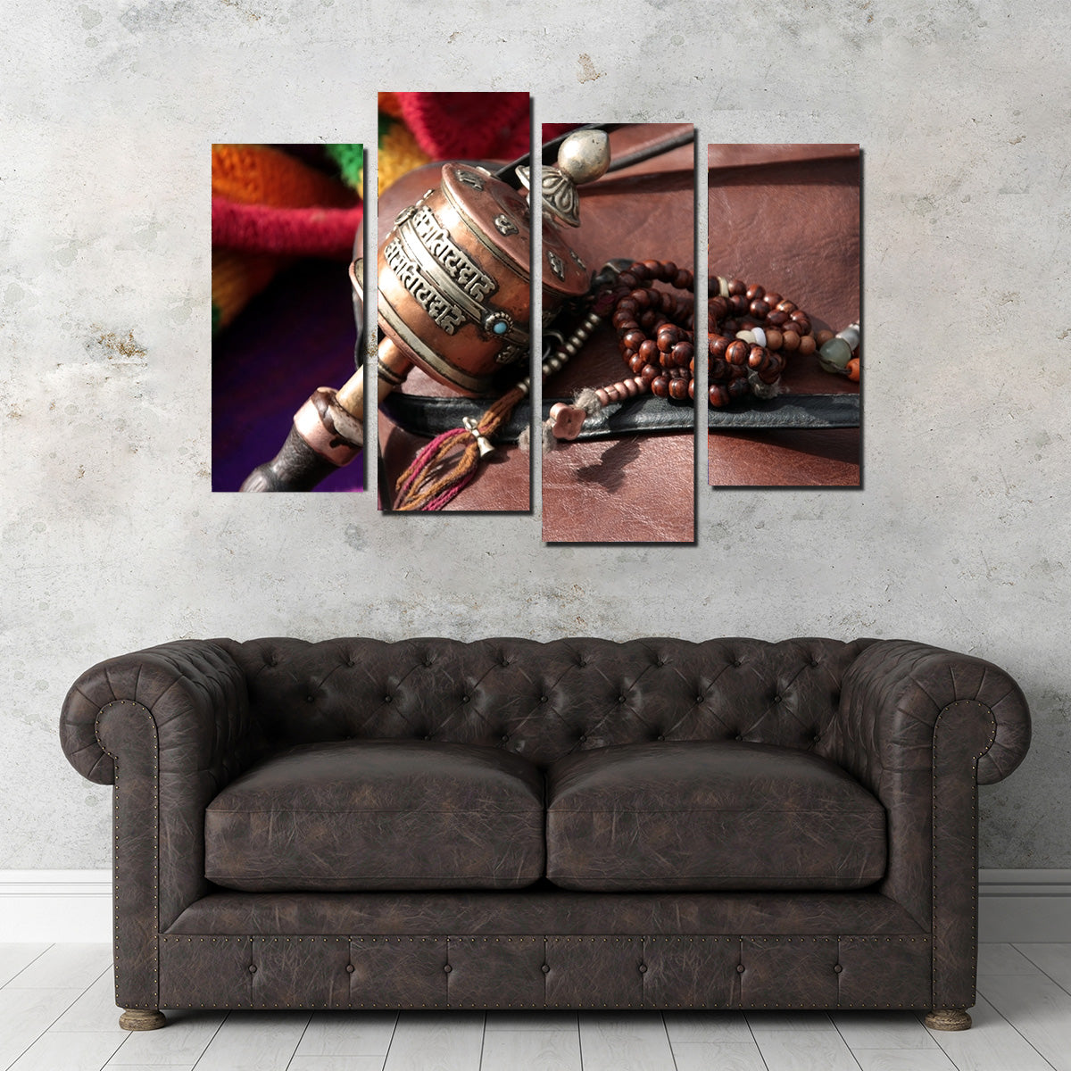 Buddhist Prayer Wheel and Rosary Wall Art