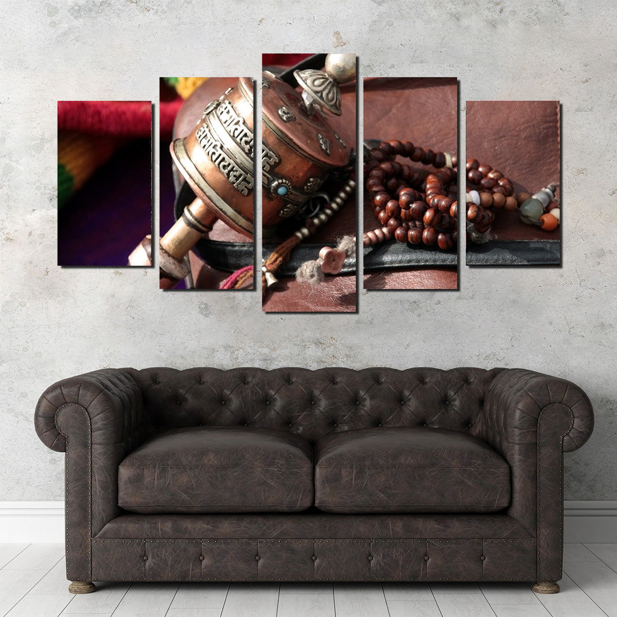 Buddhist Prayer Wheel and Rosary Wall Art