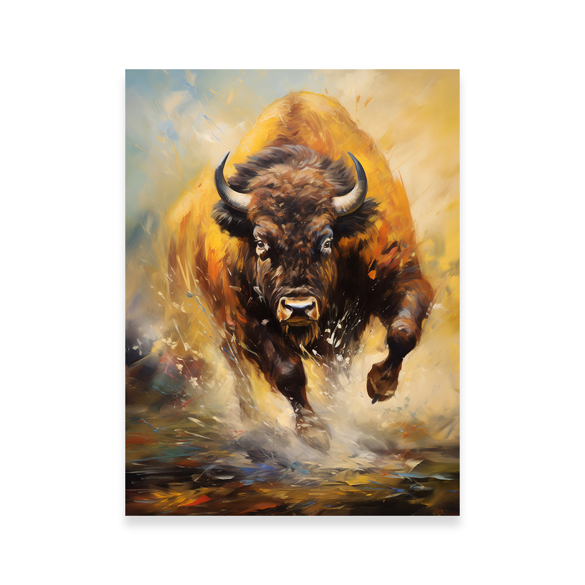 Buffalo Charging Wall Art