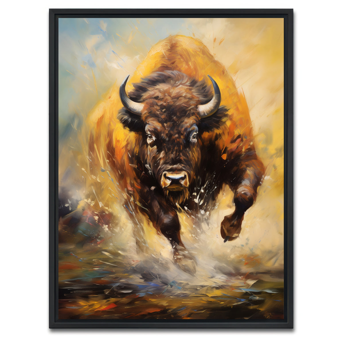 AUTO-MOCKUP WHITE | Buffalo Charging | 1 Piece | Black Framed Canvas | group=3x4