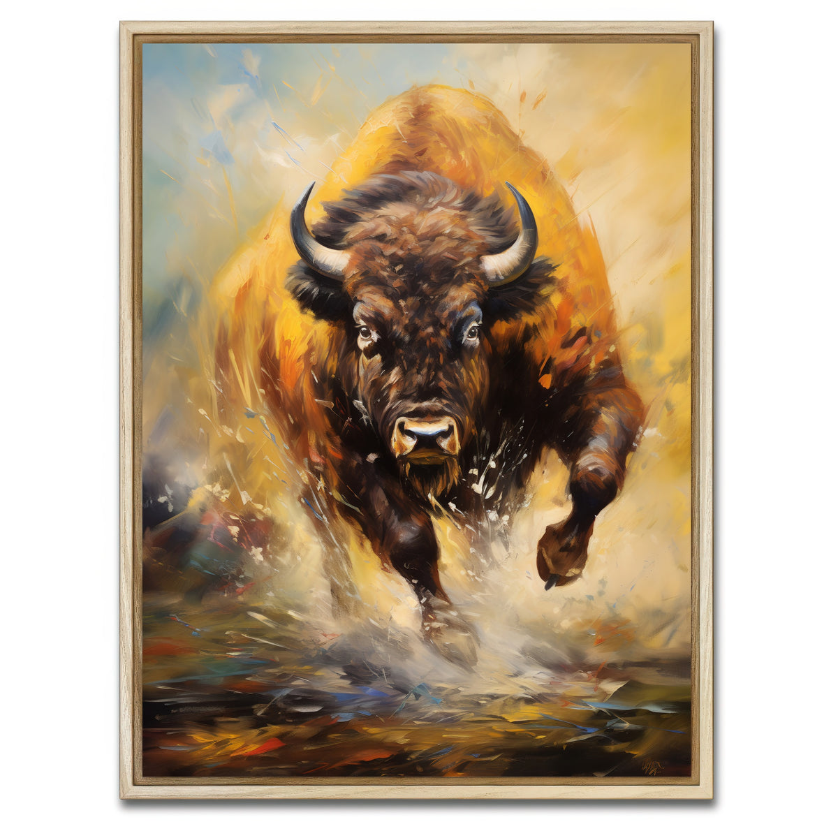 AUTO-MOCKUP WHITE | Buffalo Charging | 1 Piece | Natural Framed Canvas | group=3x4