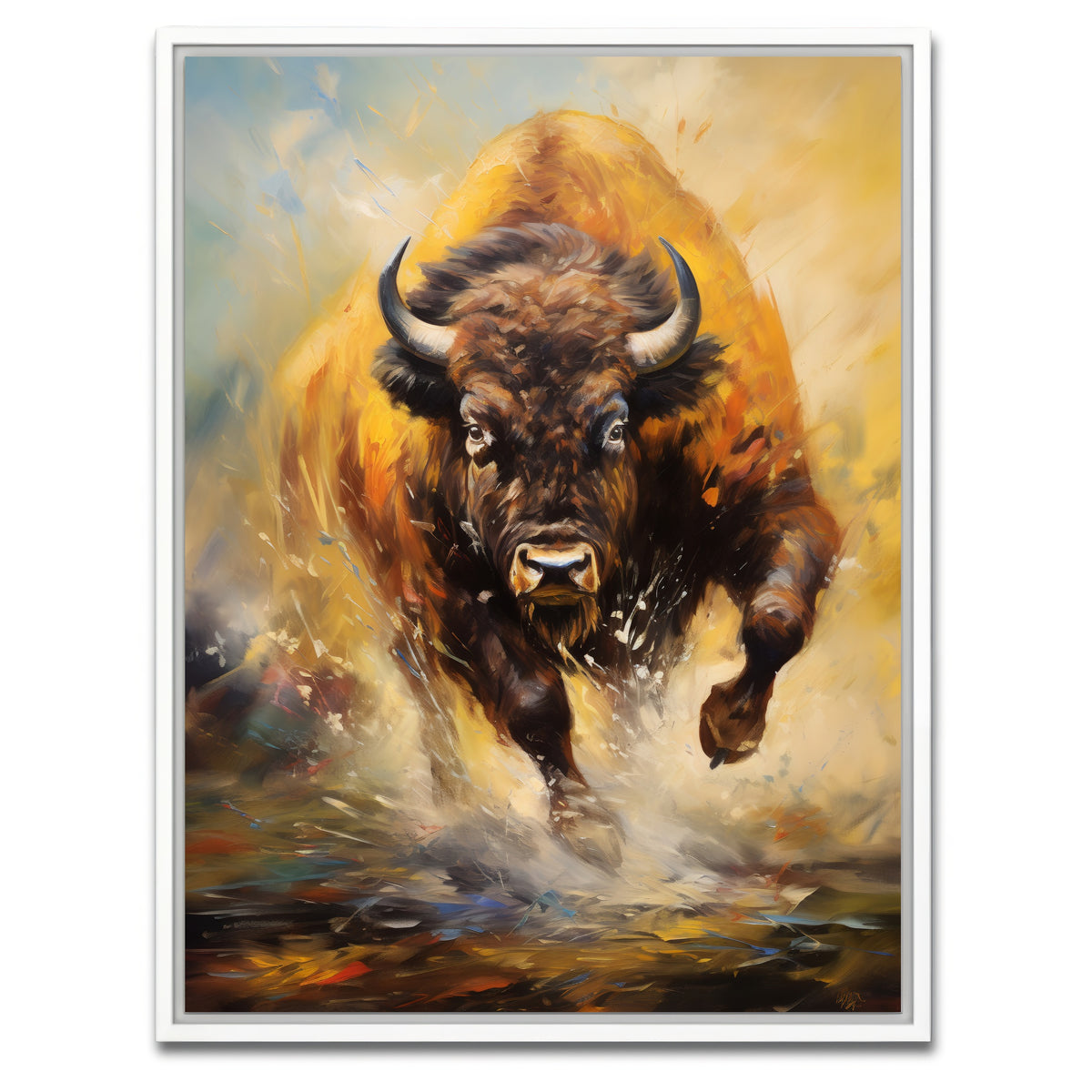 AUTO-MOCKUP WHITE | Buffalo Charging | 1 Piece | White Framed Canvas | group=3x4