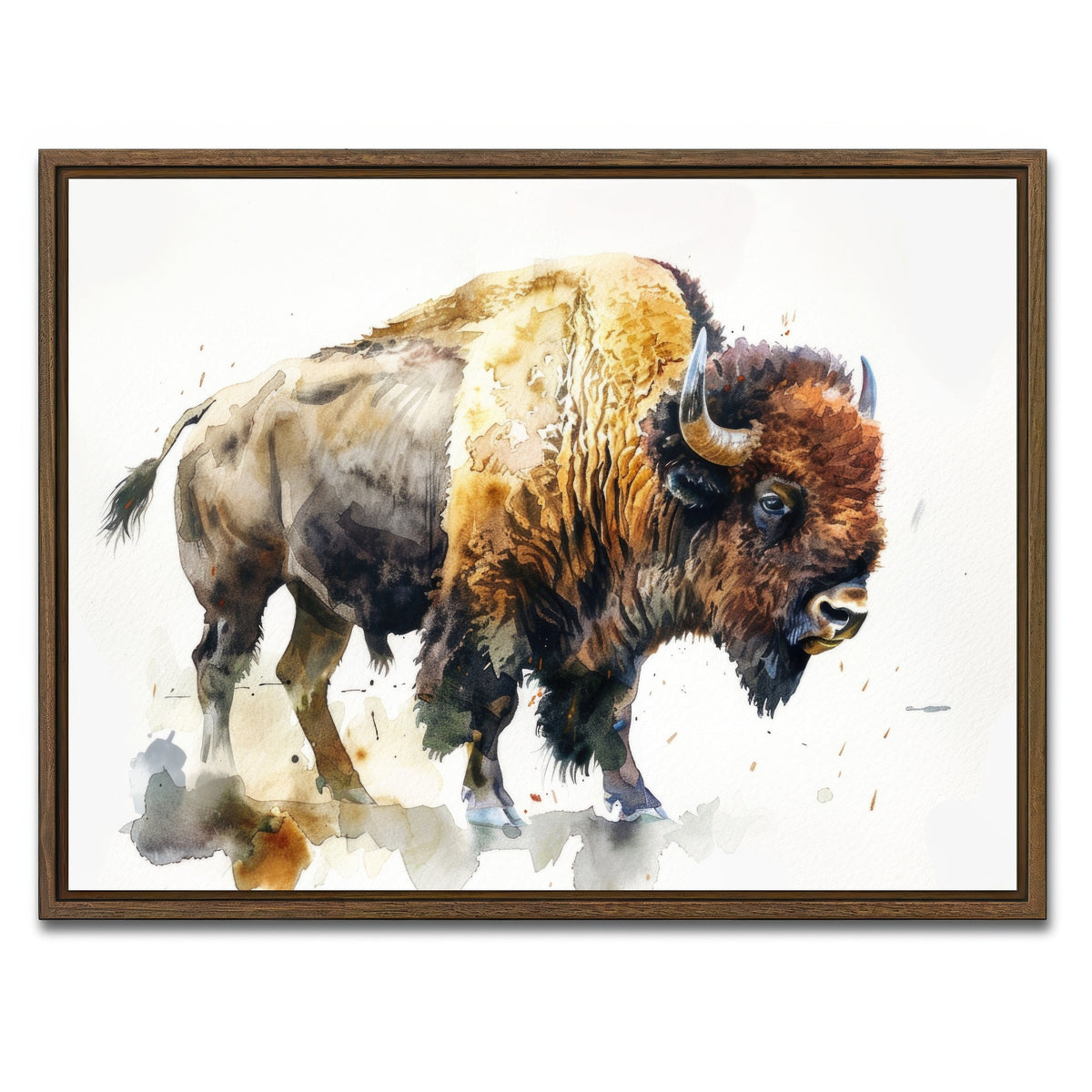 AUTO-MOCKUP WHITE | Buffalo on White | 1 Piece | Walnut Framed Canvas | group=4x3