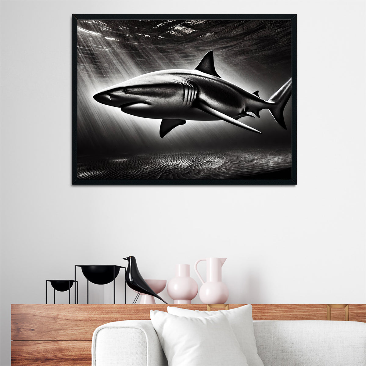 Bull Shark Grayscale Wall Art