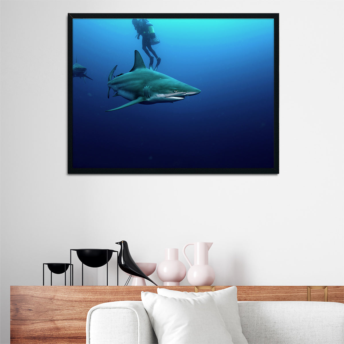 Bull Shark & Diver Wall Art
