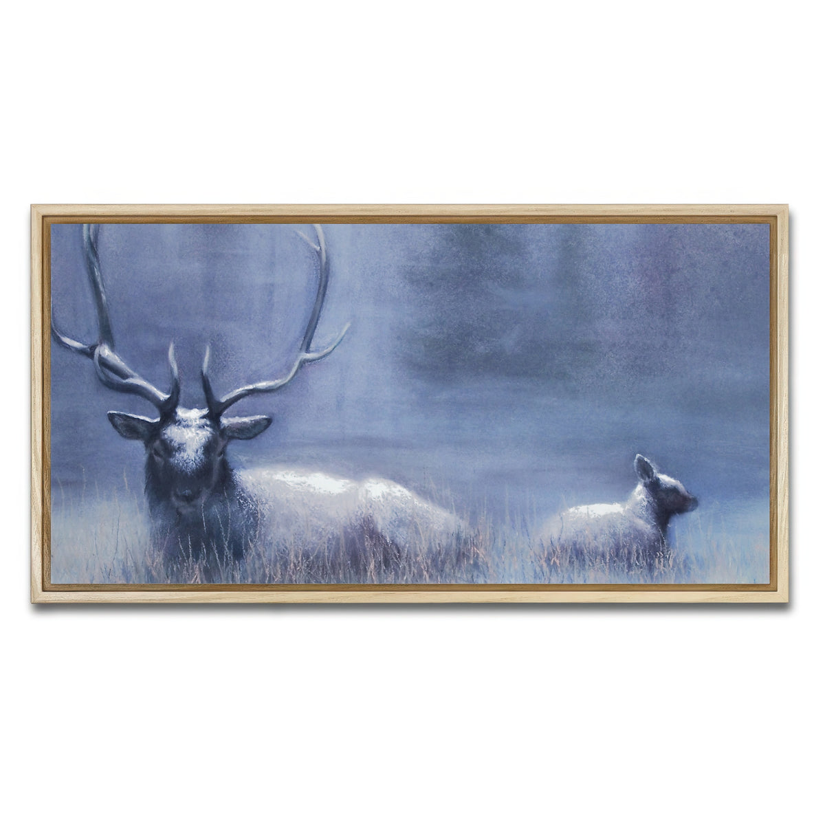 AUTO-MOCKUP WHITE | Bull Elk & Calf Blue | 1 Piece | Natural Framed Canvas | group=2x1
