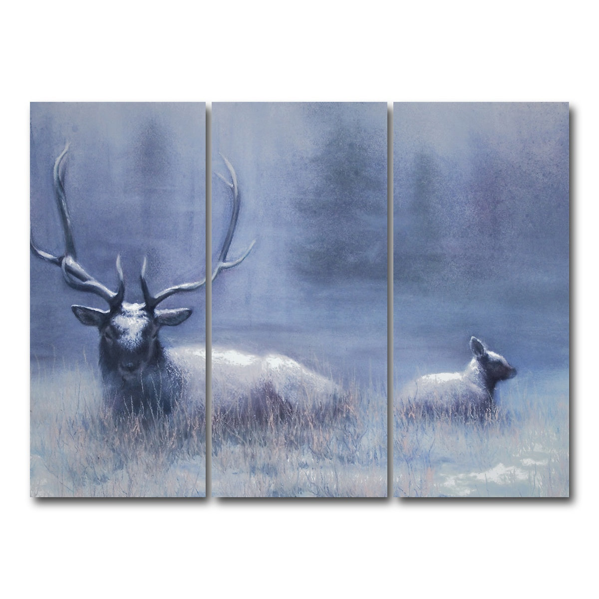 AUTO-MOCKUP WHITE | Bull Elk & Calf Blue | 3 Piece | Gallery Wrap Canvas | group=8x18