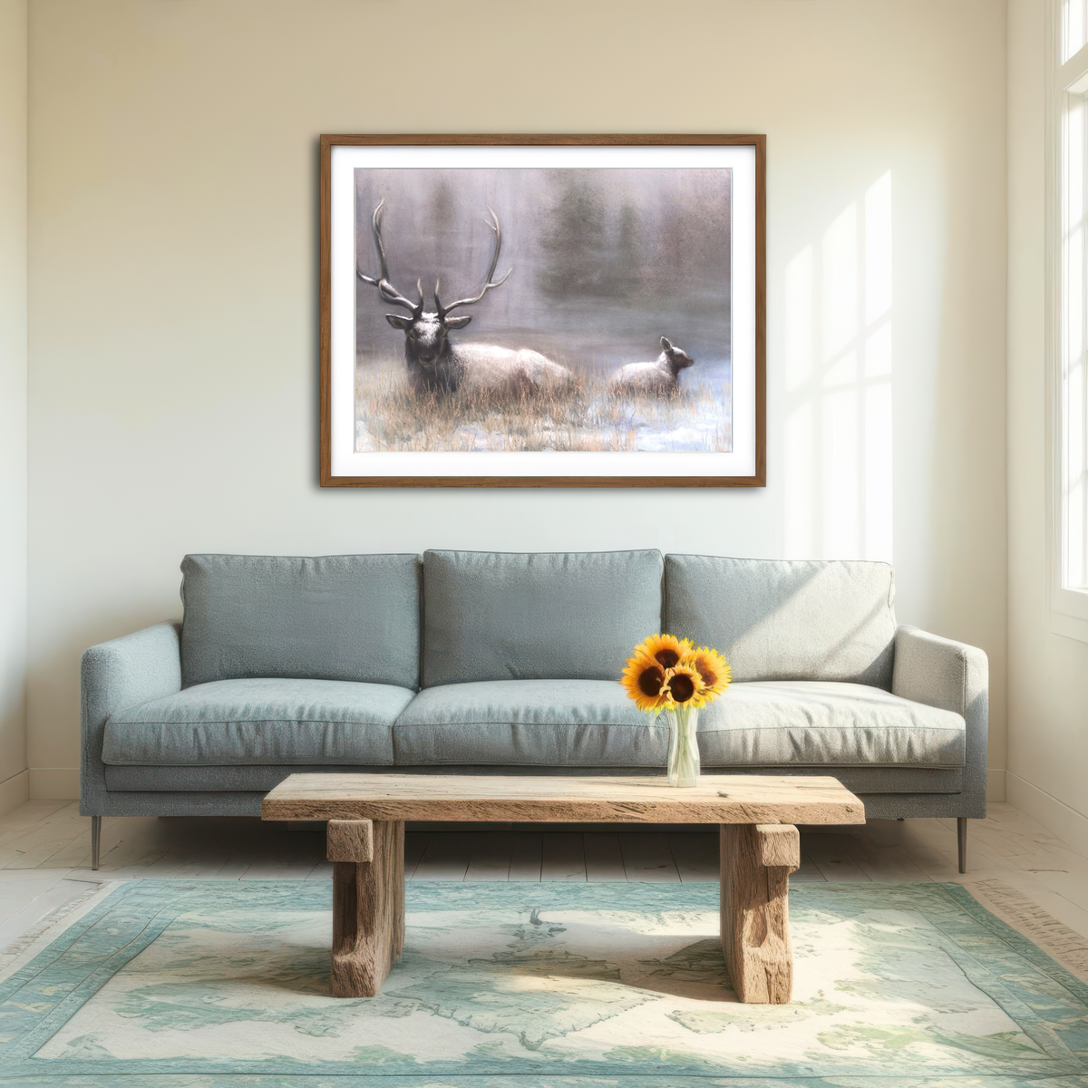 AUTO-MOCKUP ROOM | Bull Elk & Calf Wall Art