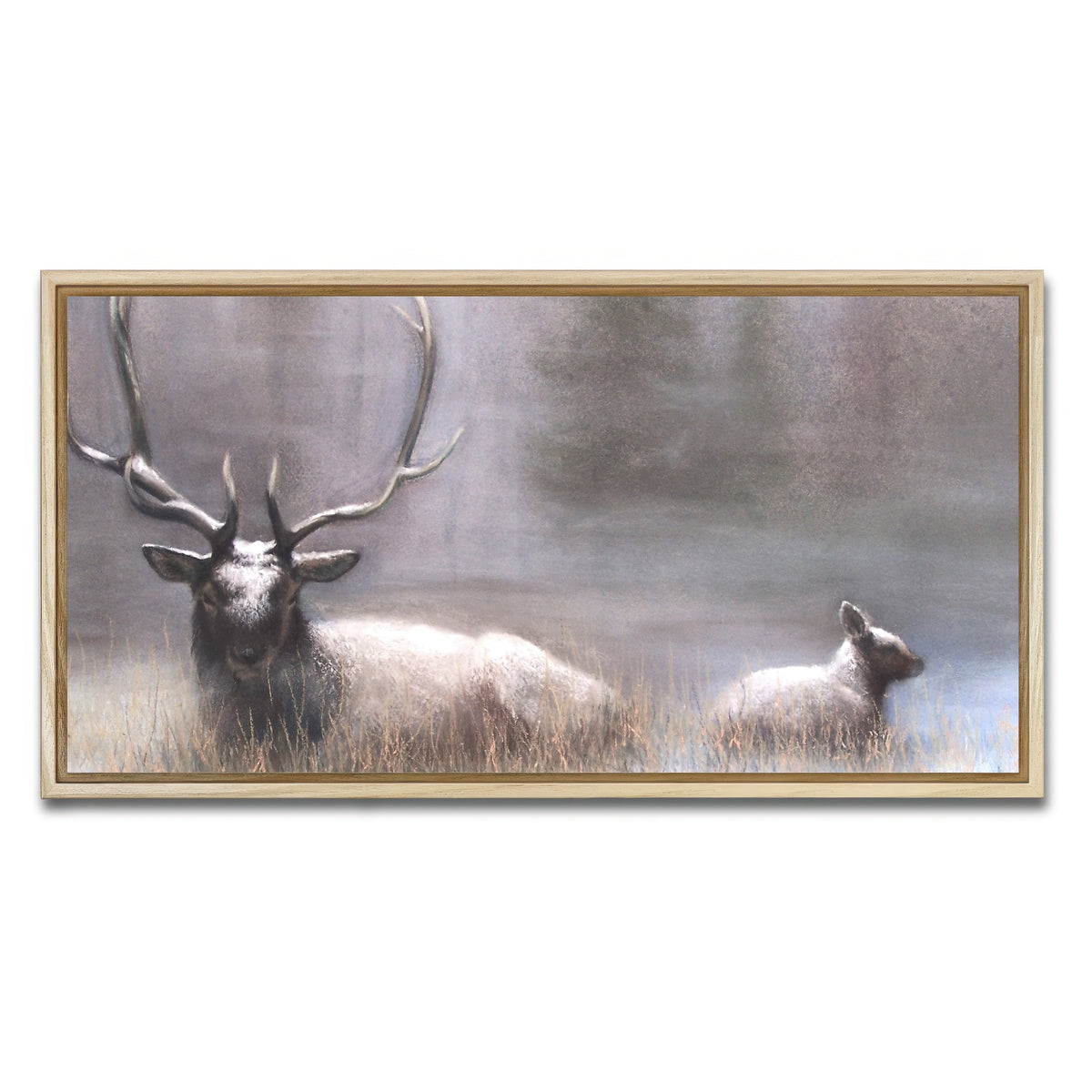 AUTO-MOCKUP WHITE | Bull Elk & Calf | 1 Piece | Natural Framed Canvas | group=2x1