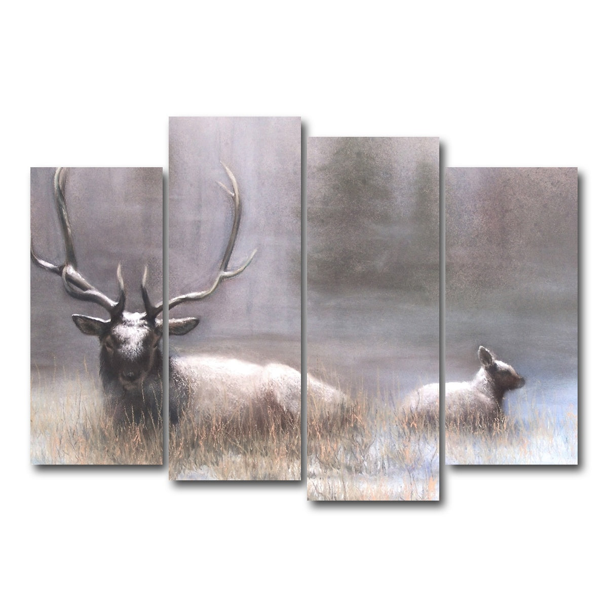 AUTO-MOCKUP WHITE | Bull Elk & Calf | 4 Piece | Gallery Wrap Canvas | group=4_normal