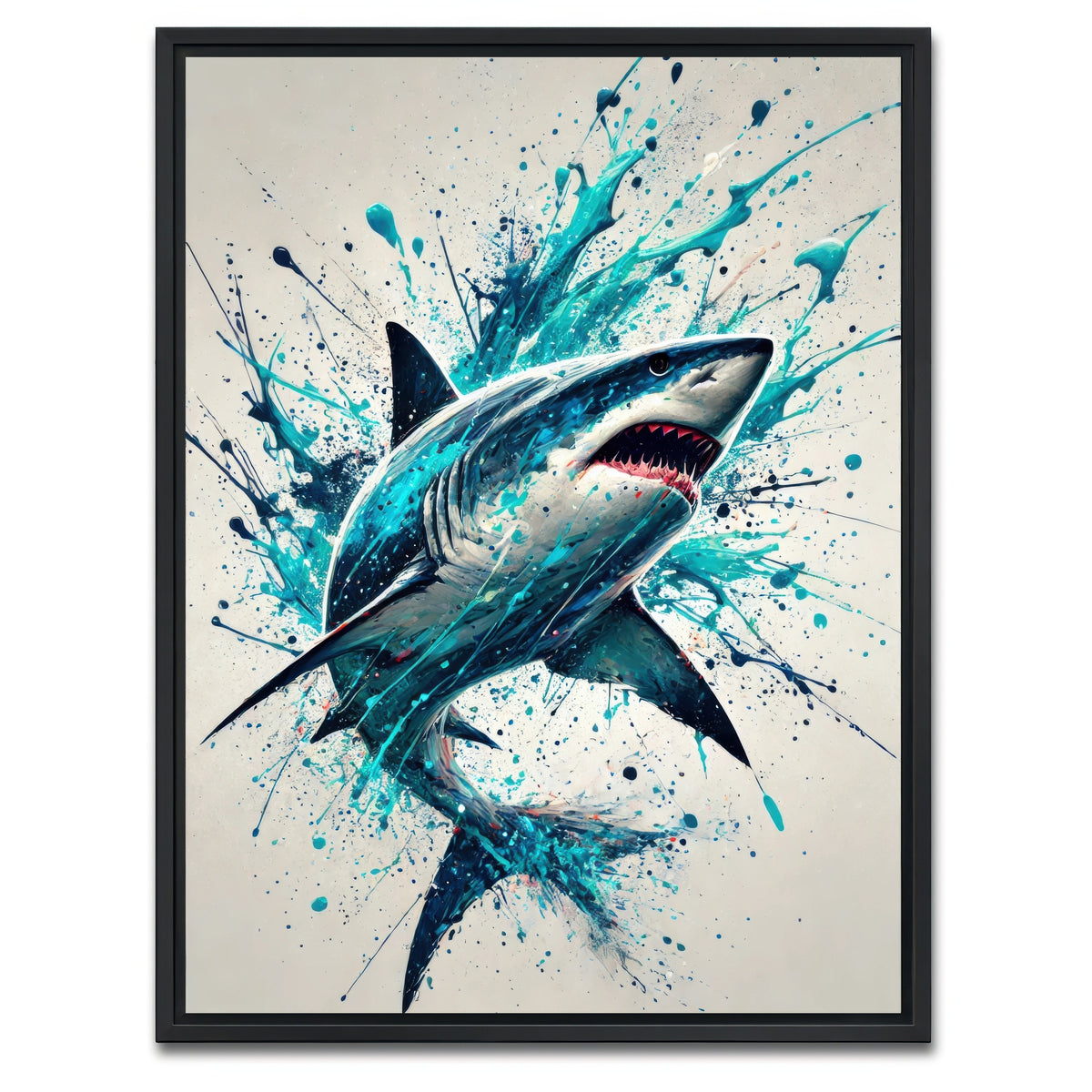 AUTO-MOCKUP WHITE | Bull Shark Blue Splash | 1 Piece | Black Framed Canvas | group=3x4