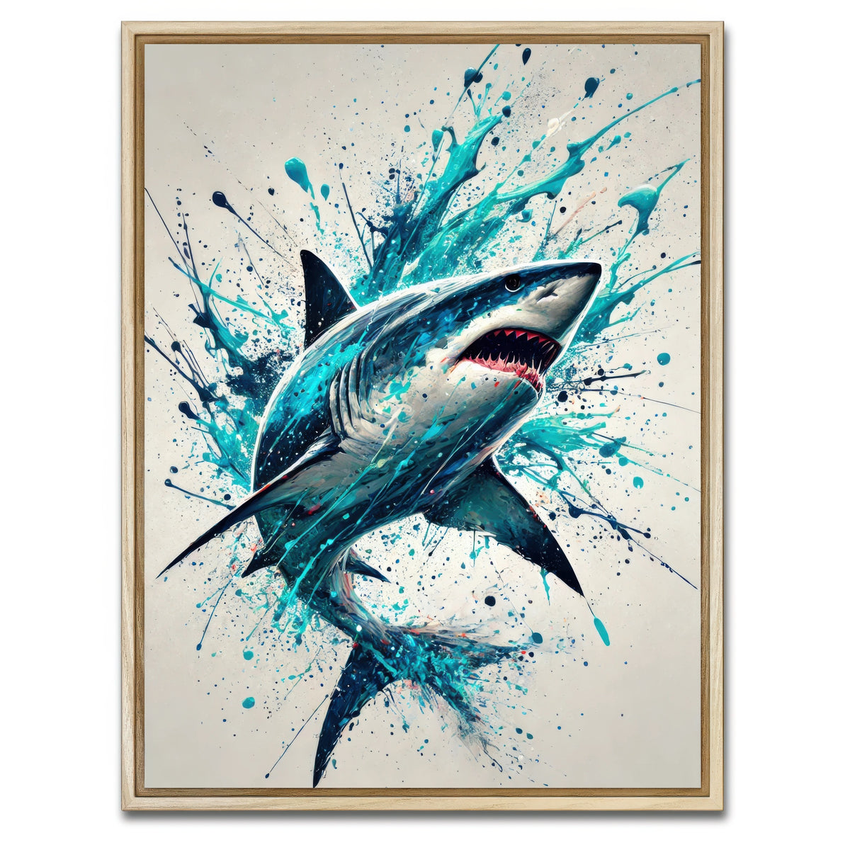 AUTO-MOCKUP WHITE | Bull Shark Blue Splash | 1 Piece | Natural Framed Canvas | group=3x4