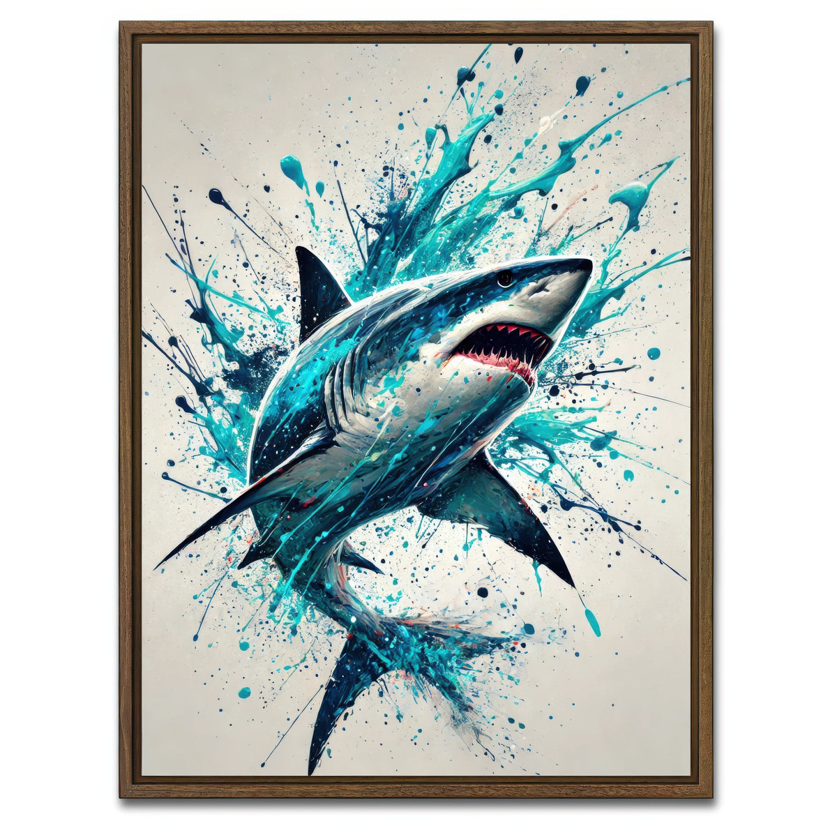 AUTO-MOCKUP WHITE | Bull Shark Blue Splash | 1 Piece | Walnut Framed Canvas | group=3x4