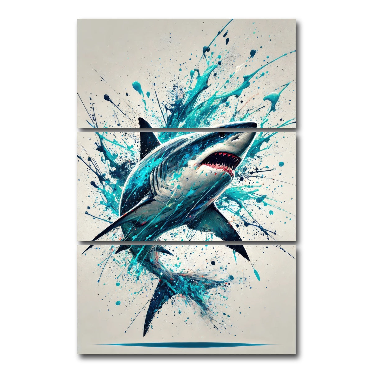 AUTO-MOCKUP WHITE | Bull Shark Blue Splash | 3 Piece | Gallery Wrap Canvas | group=12x24_stacked
