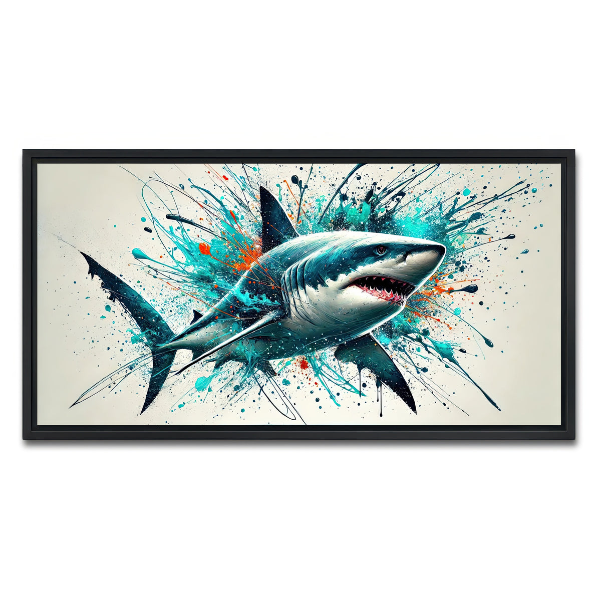 AUTO-MOCKUP WHITE | Bull Shark Color Spatter | 1 Piece | Black Framed Canvas | group=2x1