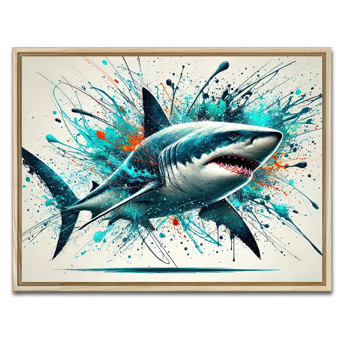 AUTO-MOCKUP WHITE | Bull Shark Color Spatter | 1 Piece | Natural Framed Canvas | group=4x3