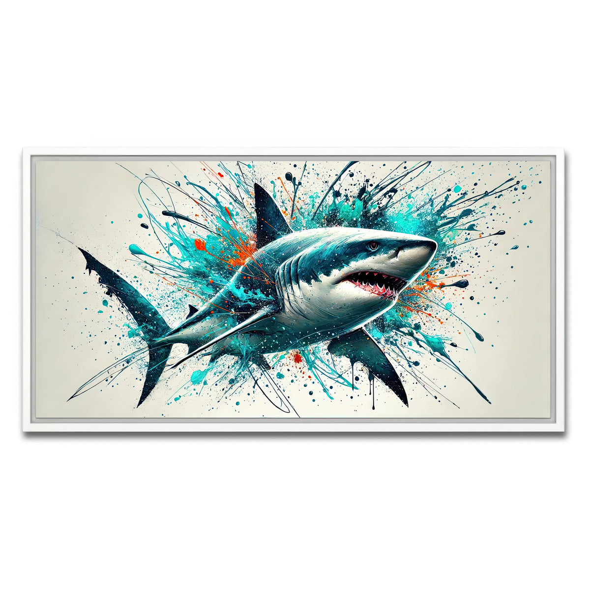 AUTO-MOCKUP WHITE | Bull Shark Color Spatter | 1 Piece | White Framed Canvas | group=2x1