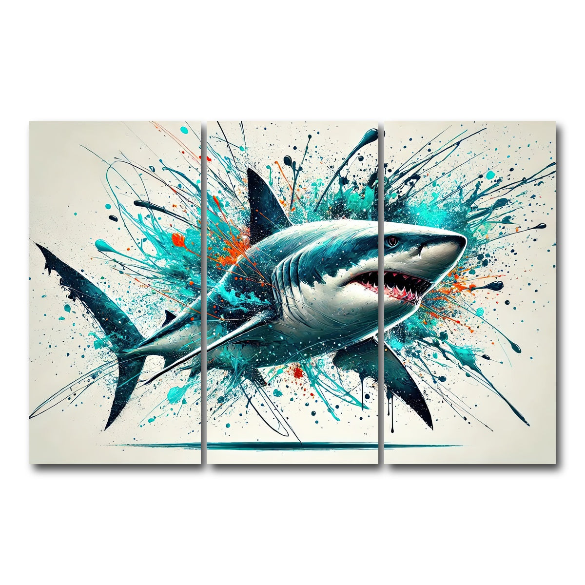 AUTO-MOCKUP WHITE | Bull Shark Color Spatter | 3 Piece | Gallery Wrap Canvas | group=12x24