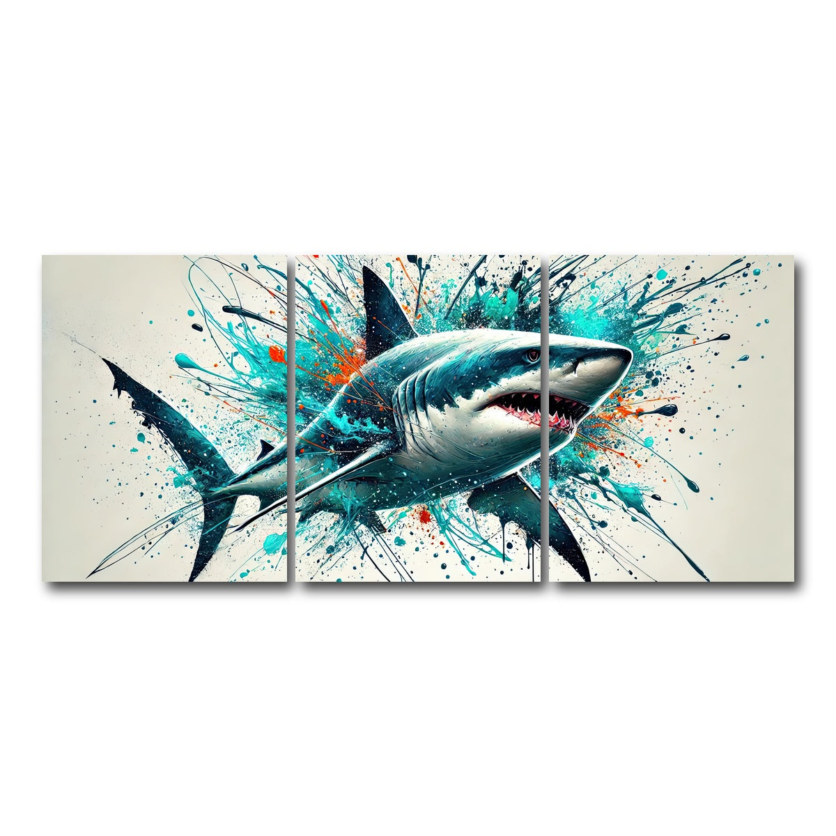 AUTO-MOCKUP WHITE | Bull Shark Color Spatter | 3 Piece | Gallery Wrap Canvas | group=18x24
