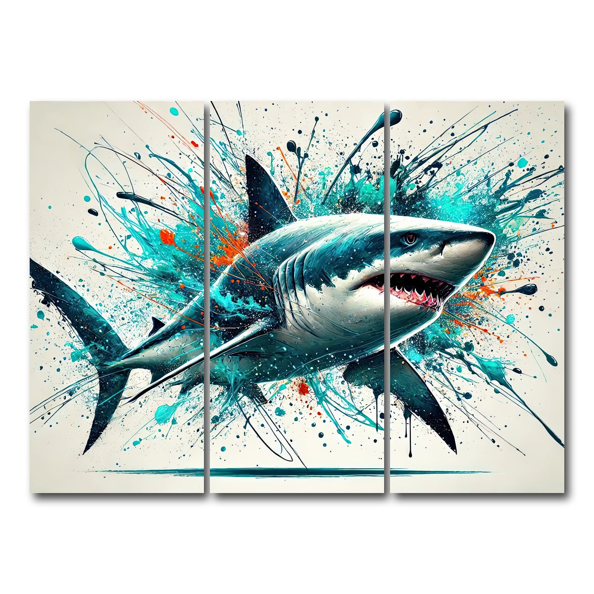 AUTO-MOCKUP WHITE | Bull Shark Color Spatter | 3 Piece | Gallery Wrap Canvas | group=8x18