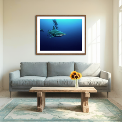 AUTO-MOCKUP ROOM | Bull Shark & Diver Wall Art