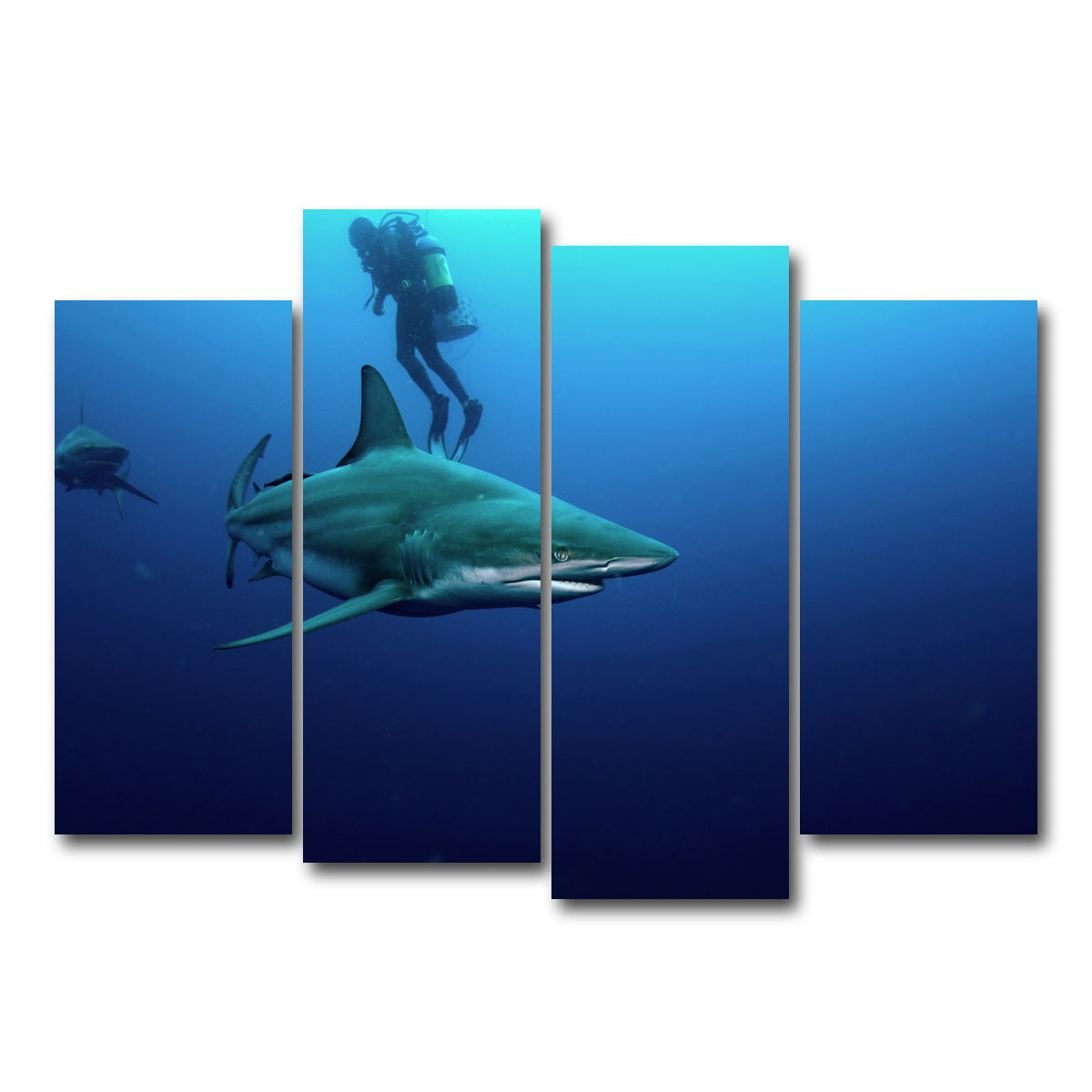 AUTO-MOCKUP WHITE | Bull Shark & Diver | 4 Piece | Gallery Wrap Canvas | group=4_normal
