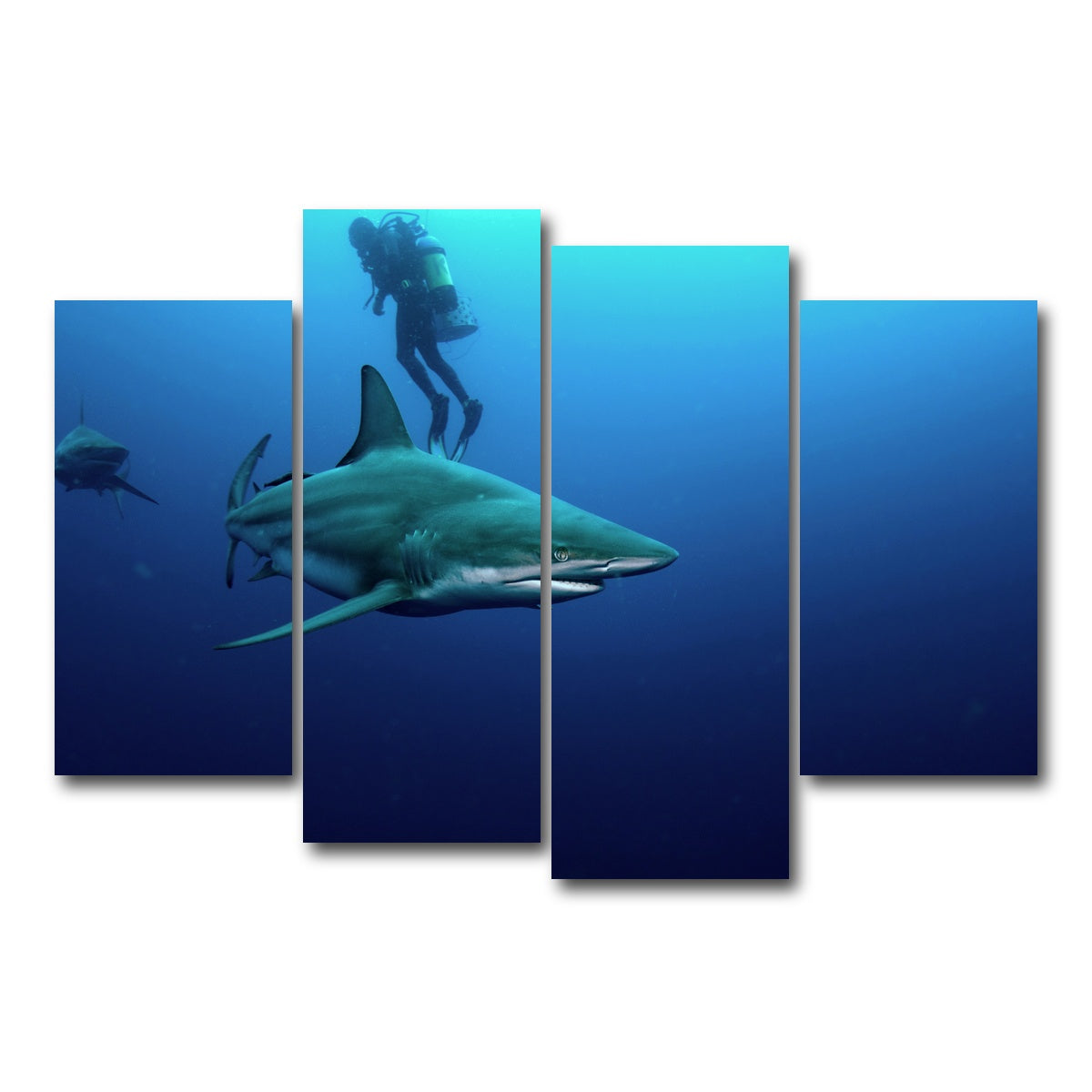 AUTO-MOCKUP WHITE | Bull Shark & Diver | 4 Piece | Gallery Wrap Canvas | group=4_short