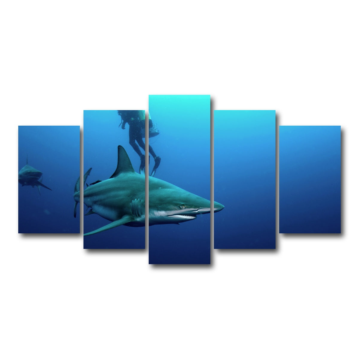 AUTO-MOCKUP WHITE | Bull Shark & Diver | 5 Piece | Gallery Wrap Canvas | group=5_normal